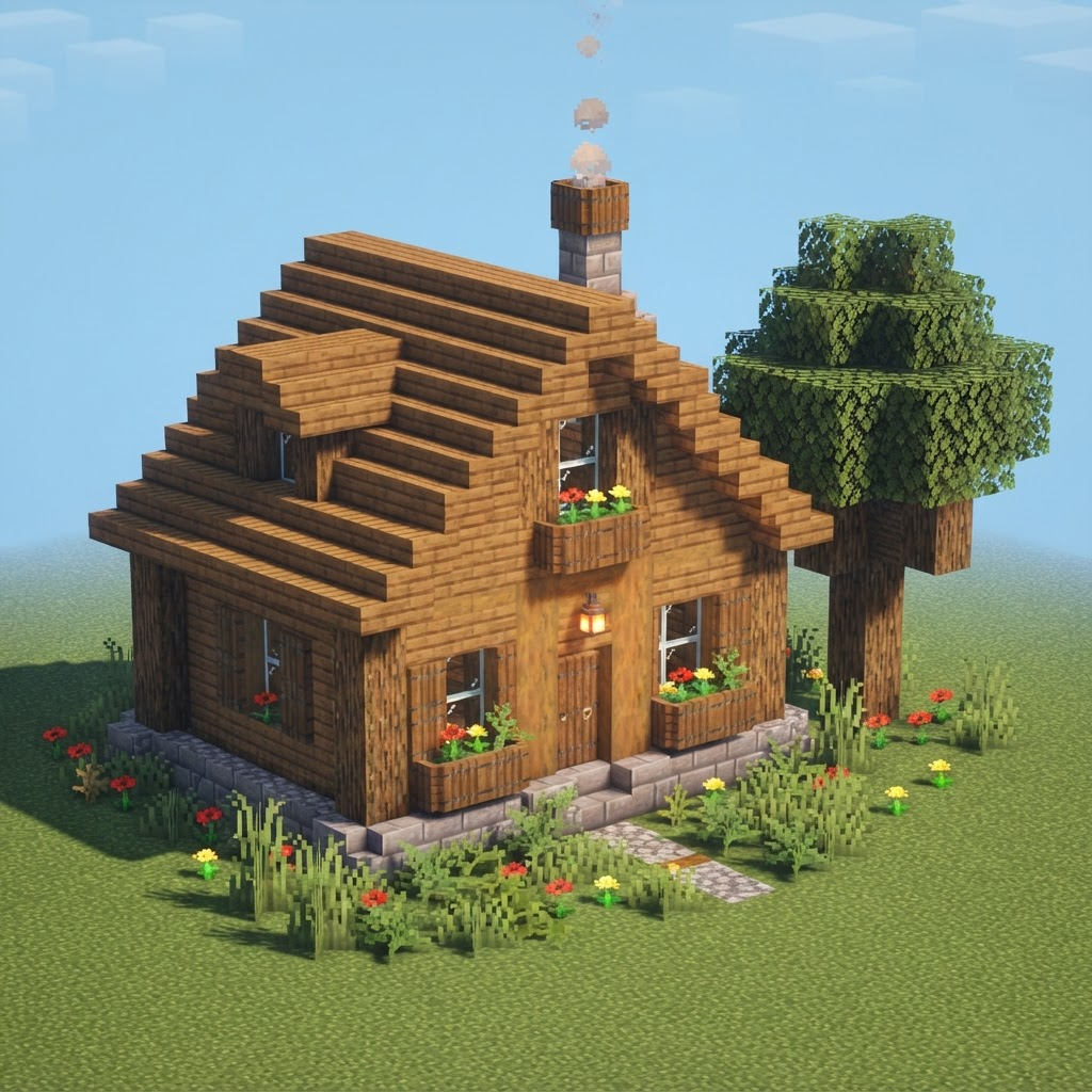 Small oak cottage with a pitched roof